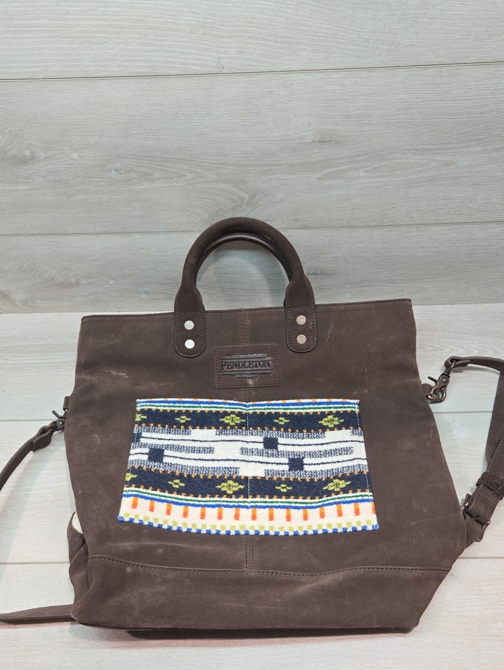 Pendleton Women Aztec Boho Wool/Suede Tote Multicolor Woven Pocket Hobo Tote